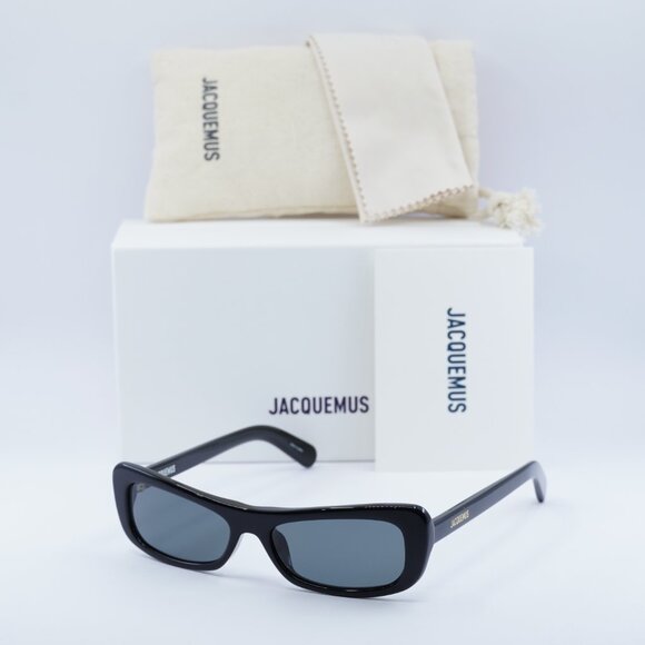 Jacquemus CAPRI JAC/55 C1 Sunglasses Shiny Black Rectangle Frame, Grey Lenses main image 12